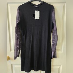 Desigual Black Dress with Lavender Sleeves